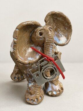 Vintage Studio Pottery Elephant Photographer Figurine Camera Charm 6"